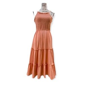 Liberty Love Coral Ruffle Tiered Maxi Dress size L